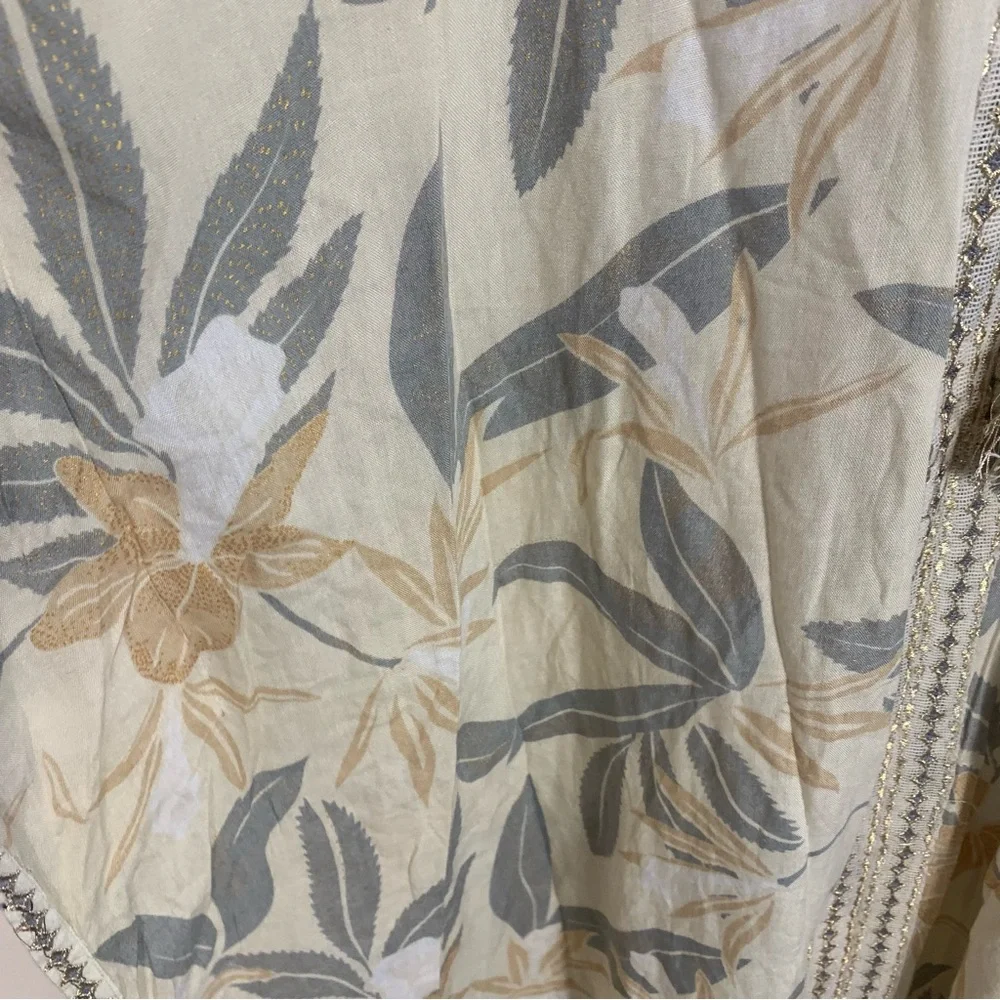 Z&L Tropical Leaf Print Kaftan Maxi Dress Metallic Embroidery Tassel - Picture 7 of 14